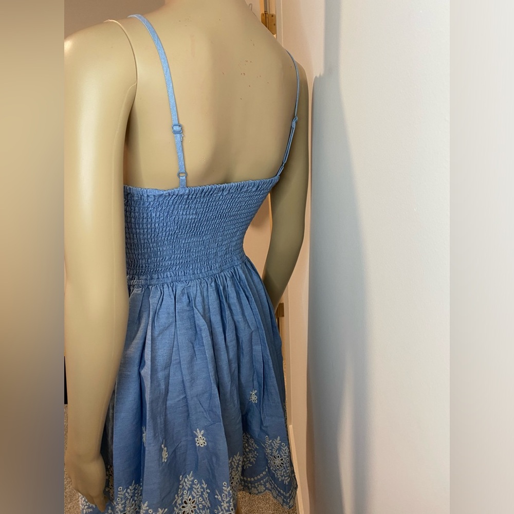 Rush Blue Casual Spaghetti Strap Dress Padded Cups Sz Small with Pockets - Picture 10 of 10